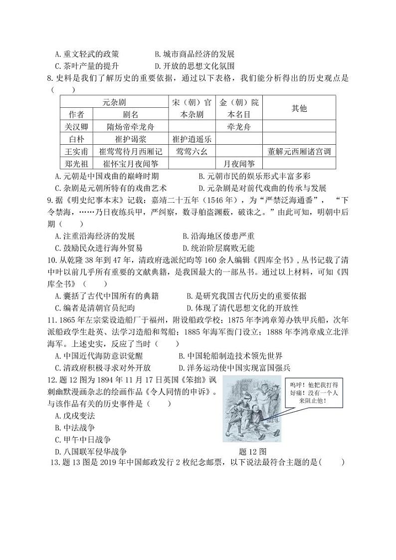 2024年广东省连州市北山中学中考模拟历史试题02