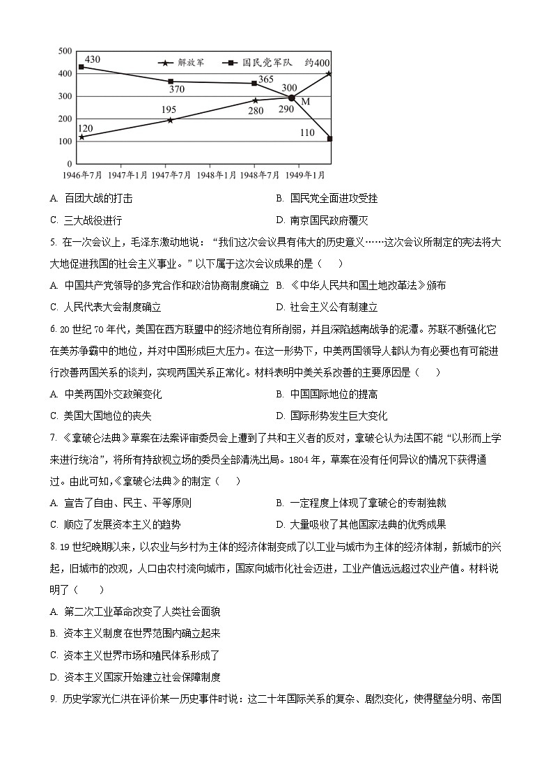 2024年河北省廊坊市九年级中考一模文综试卷-初中历史（原卷版+解析版）02