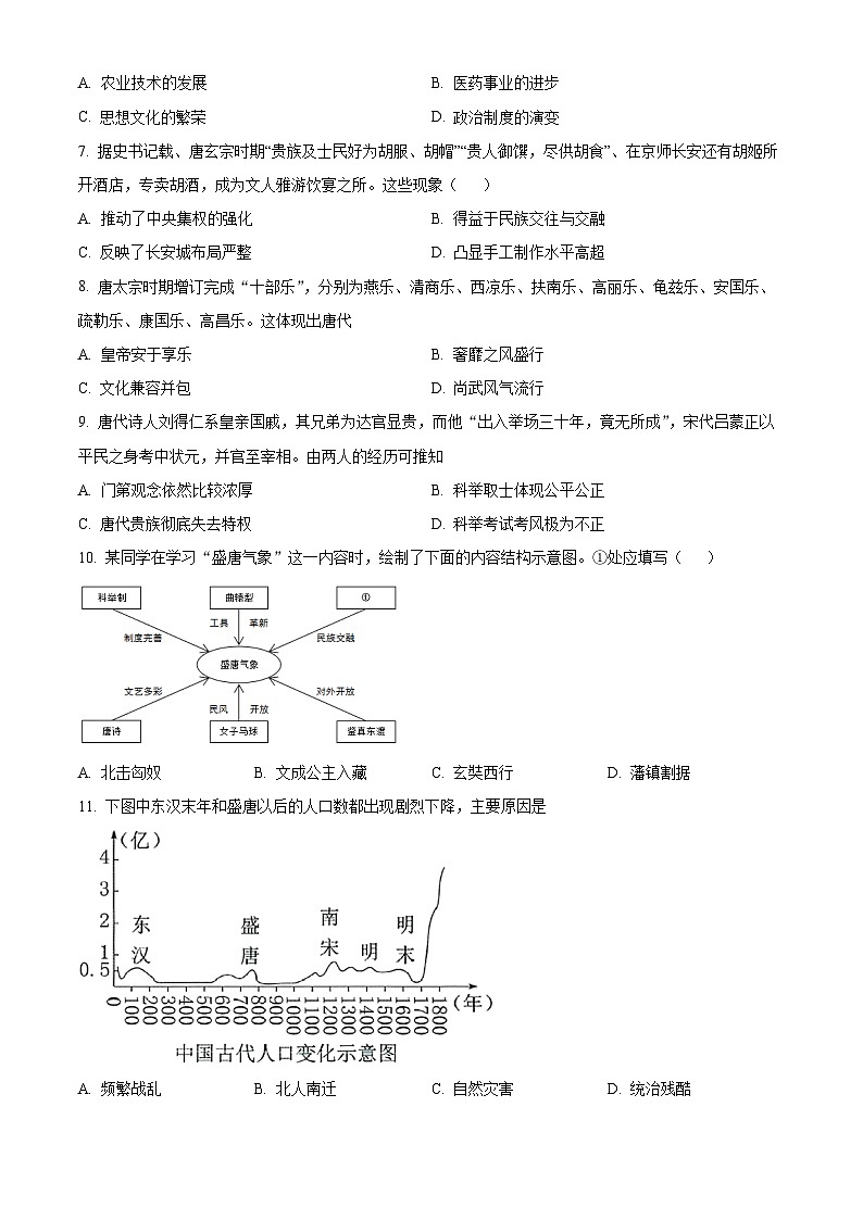 广东省珠海市九洲中学2023-2024学年七年级下学期期中历史试题（原卷版+解析版）02