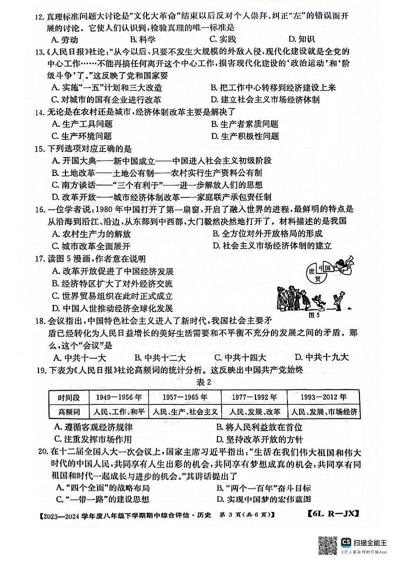 江西省南昌市部分校联考2023-2024学年八年级下学期期中历史试题03