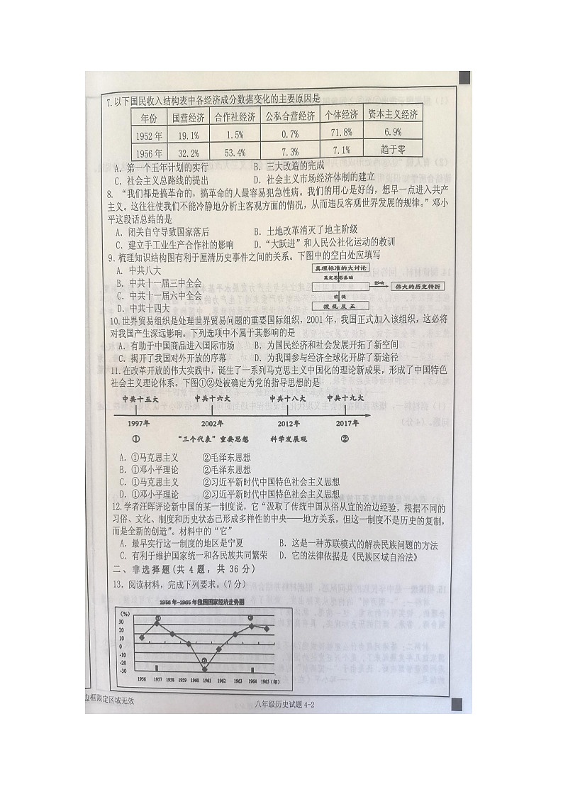 湖北省十堰市郧西县2023-2024学年八年级下学期4月期中历史试题（图片版无答案）第2页