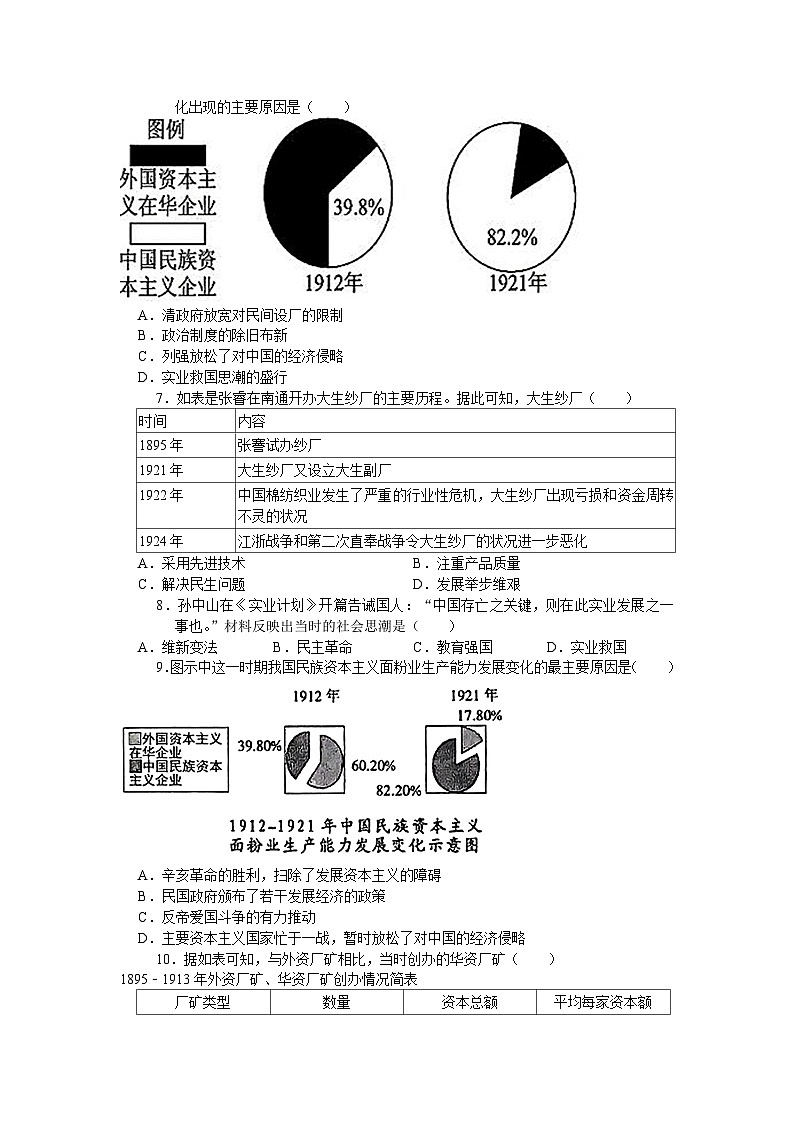 2024年中考历史二轮专题复习考点自测（十）近现代中国的工业化历程(含答案)第2页