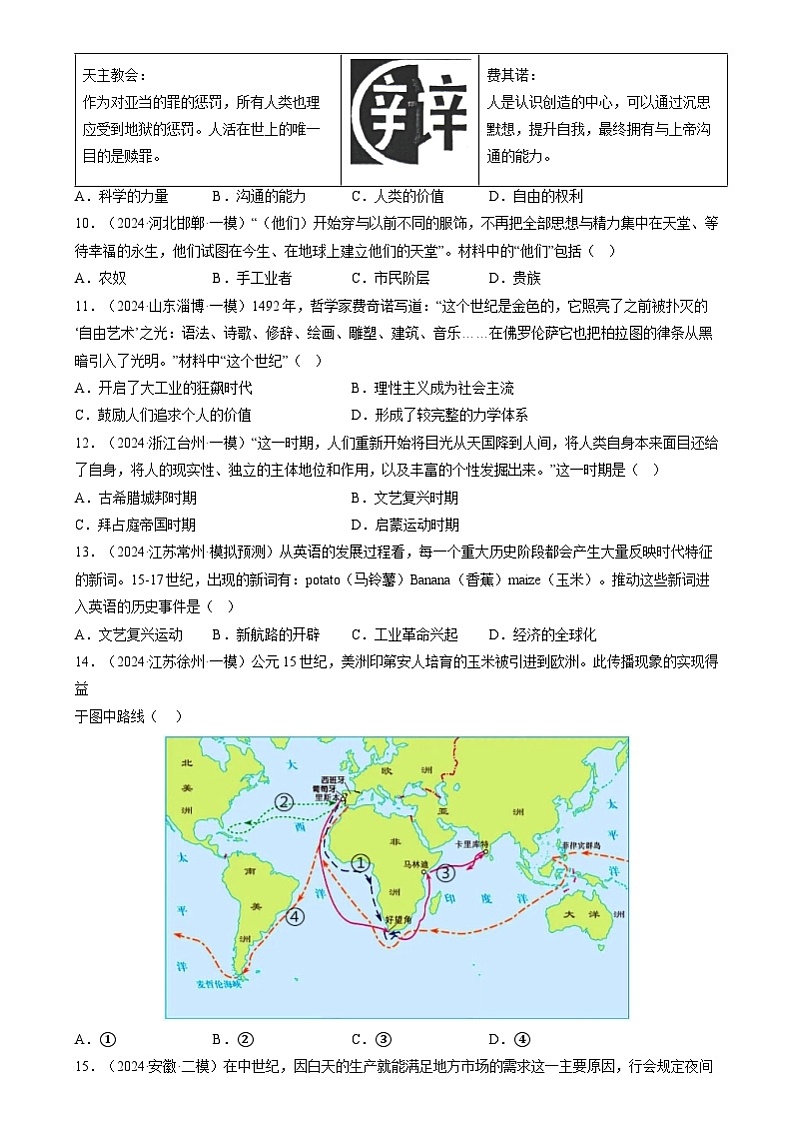 2024年中考历史二轮复习专题- 世界近代史选择题（部编版）（原卷版）第2页