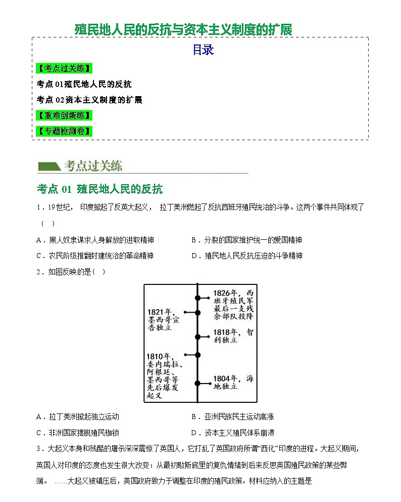 殖民地人民的反抗与资本主义制度的扩展-2024届初中中考历史复习（统编版）第1页