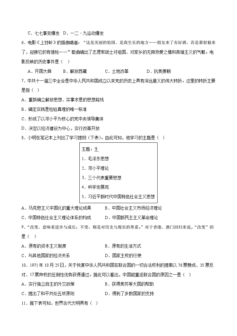 备战2024年中考历史模拟卷（辽宁专用）01（含答案）第2页