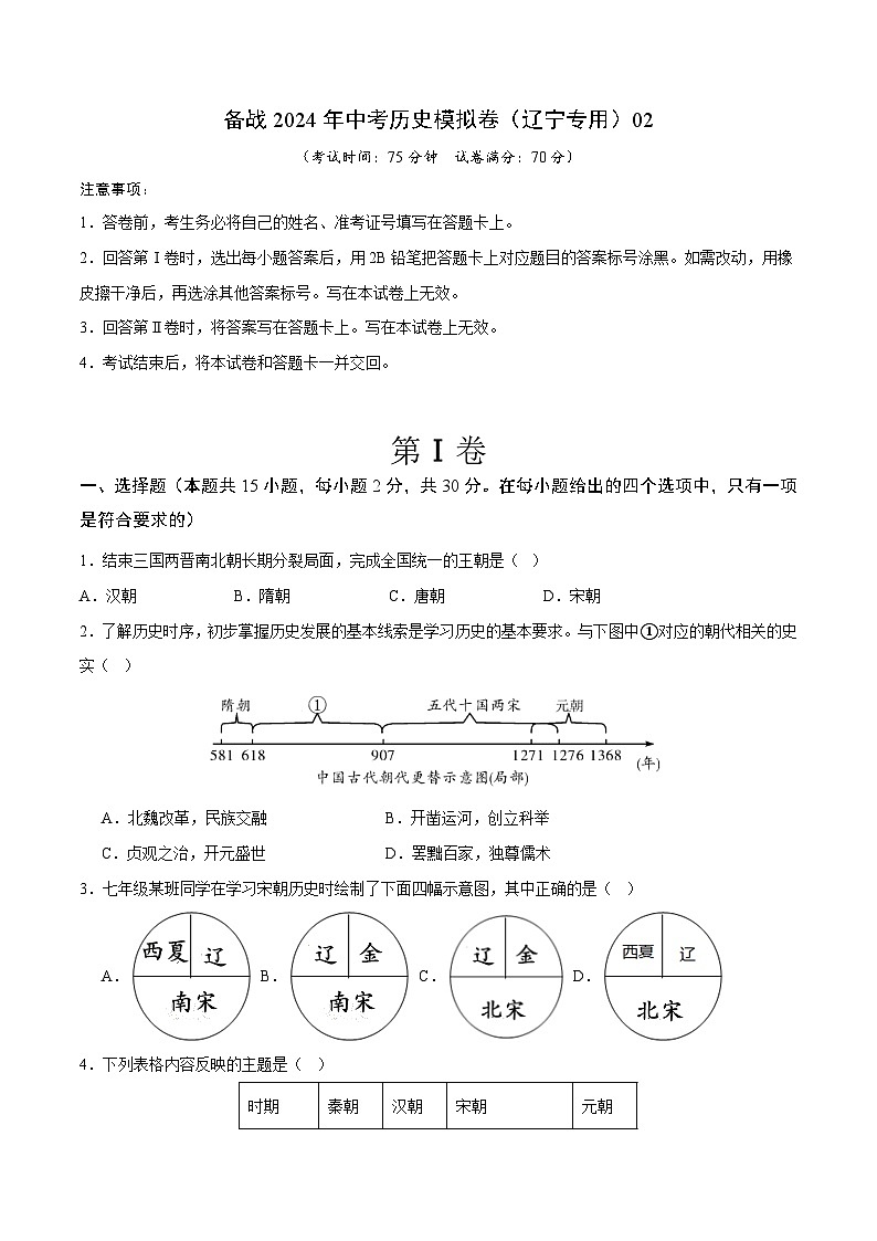 备战2024年中考历史模拟卷（辽宁专用）02（含答案）第1页