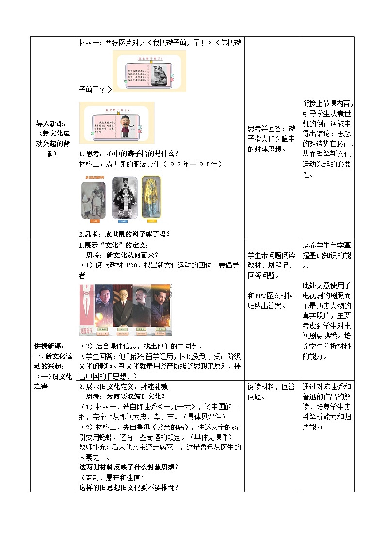 第12课 新文化运动  教案（表格式）2023年秋部编版八年级上册历史第2页