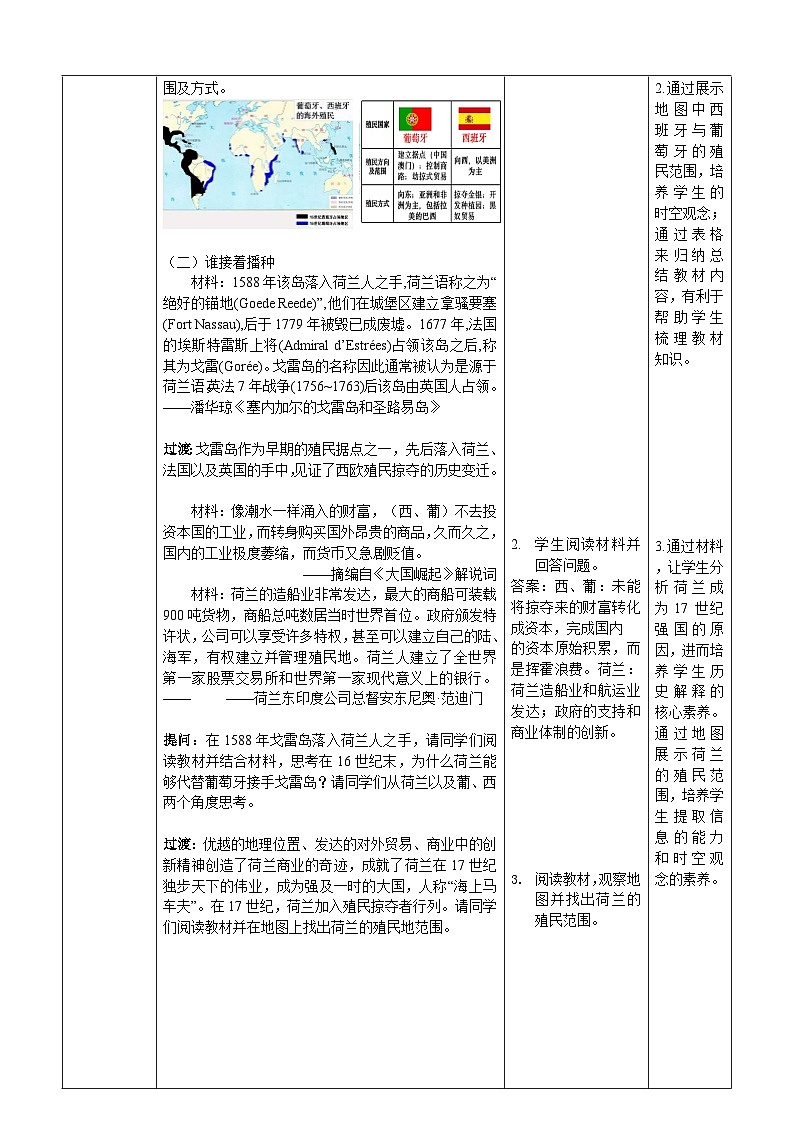 第16课 早期殖民掠夺【教案】（表格式）---2023-2024学年部编版九年级历史上册03