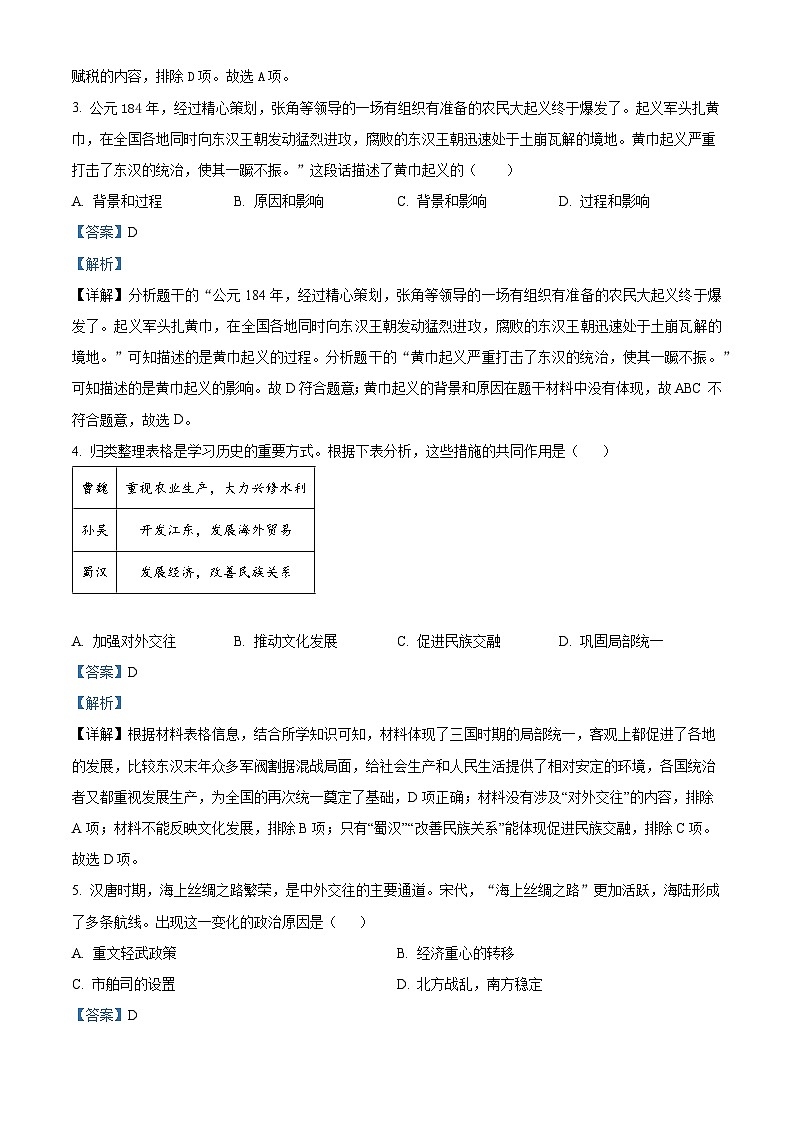 2024年山东省临沂市郯城县中考一模历史试题（原卷版+解析版）02