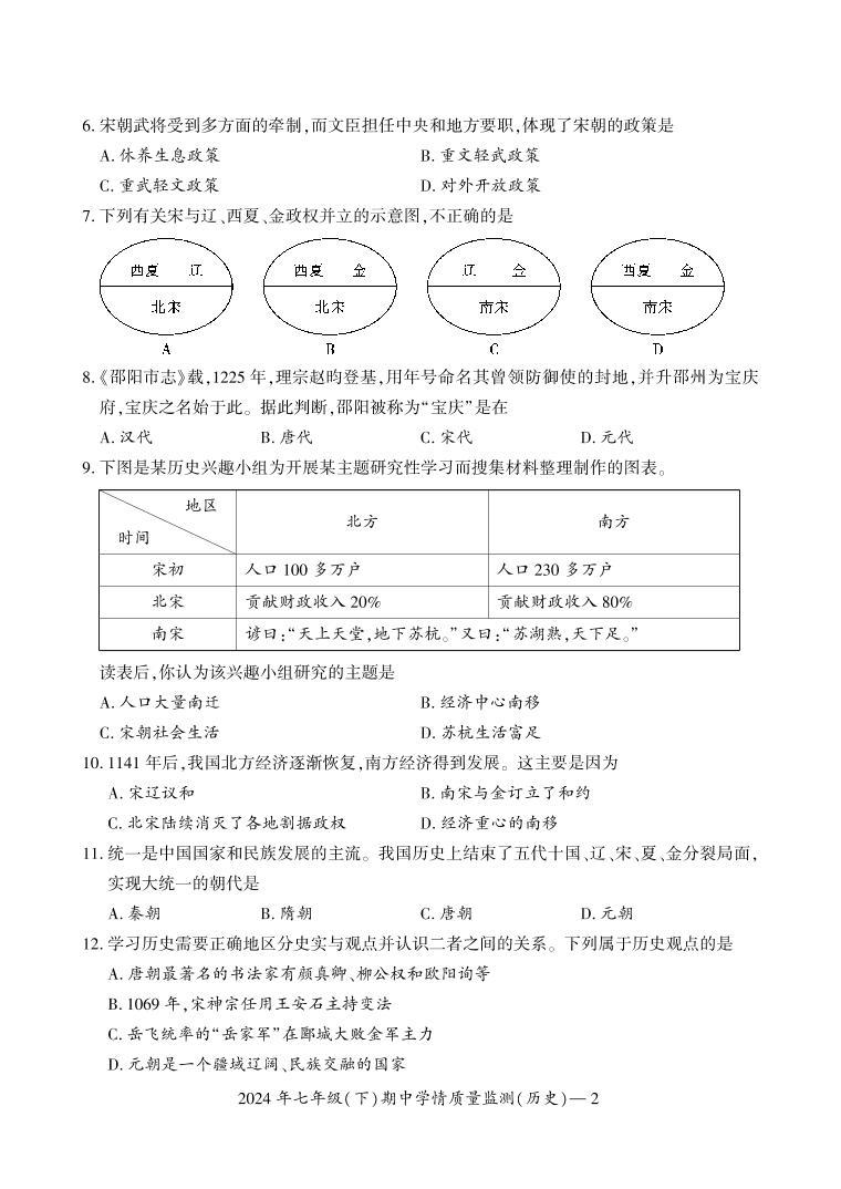 湖南省邵阳市新邵县2023-2024学年七年级下学期4月期中历史试题02