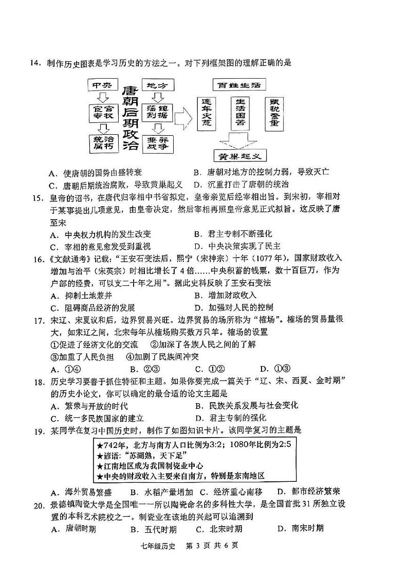 山东省枣庄市山亭区2023-2024学年下学期期中考试七年级历史试卷03