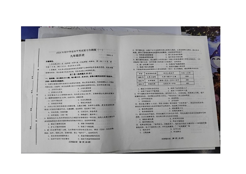 2024年山东省潍坊市昌邑市九年级一模历史试题第1页