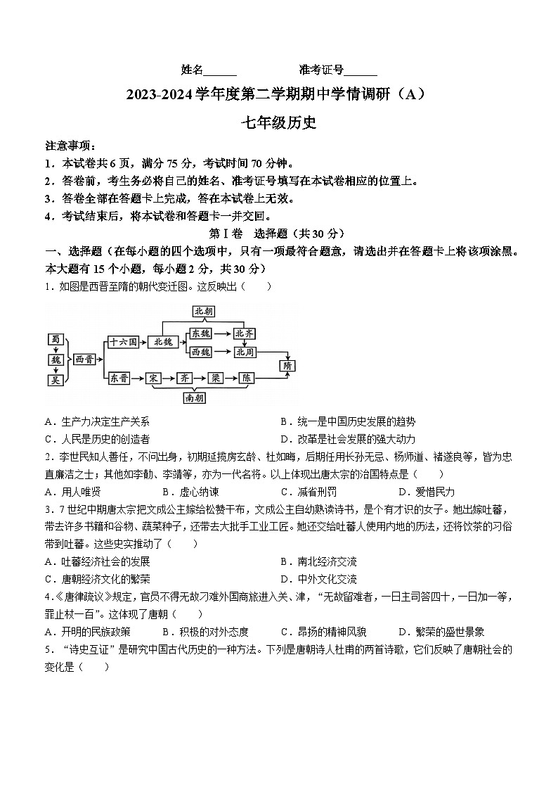 山西省2023-2024学年七年级下学期4月期中历史试题01