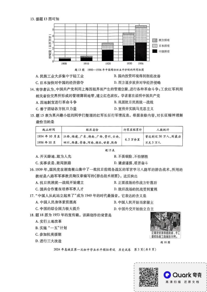 2024年广东省惠城区第一次初中学业水平模拟考试历史试卷03