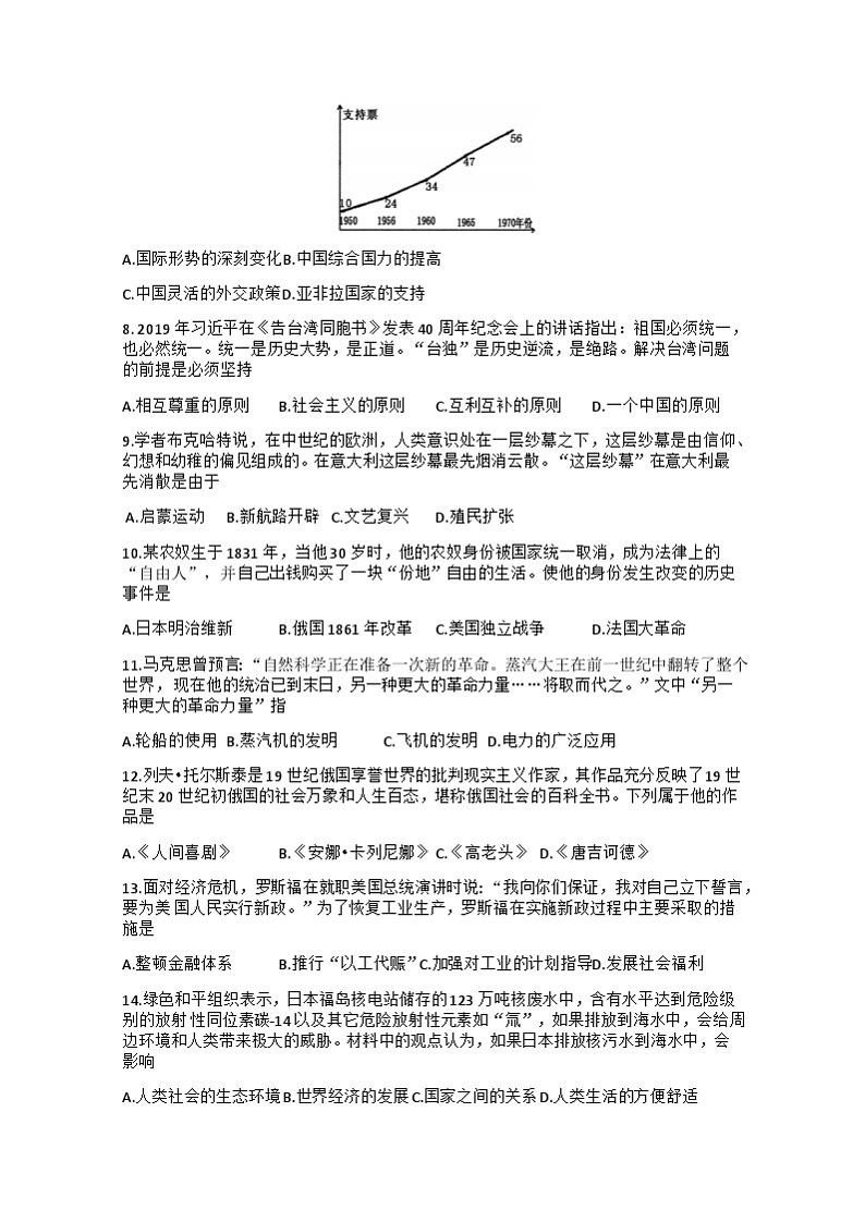 2021年贵州省盘州市九年级初中毕业生学业水平（升学）第一次适应性考试历史试题02