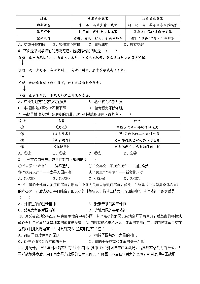2024年北京市延庆区九年级一模历史试题02