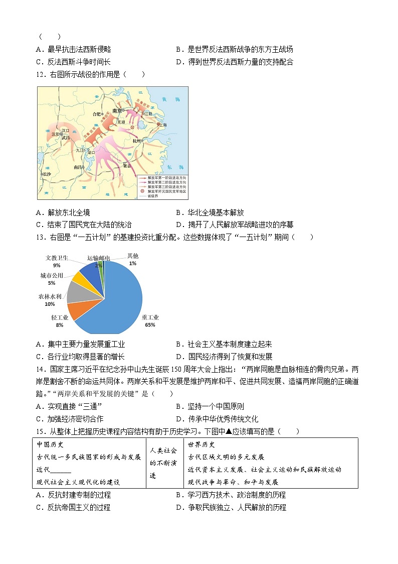 2024年北京市延庆区九年级一模历史试题03