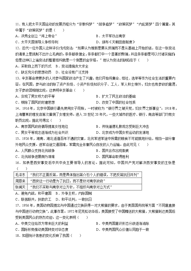 2024年广东省江门市蓬江区中考一模历史试题(无答案)03
