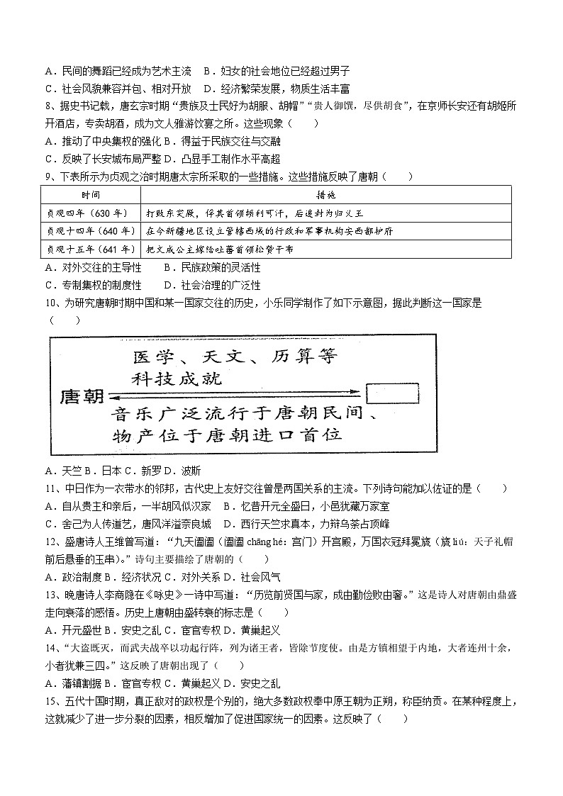 河南省新乡市河南师范大学附属中学集团校2023-2024学年七年级下学期4月期中历史试题(无答案)02