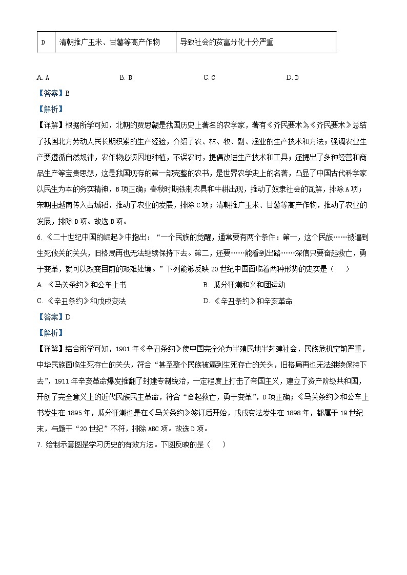 2024年内蒙古自治区赤峰市克什克腾旗中考一模历史试题（原卷版+解析版）03