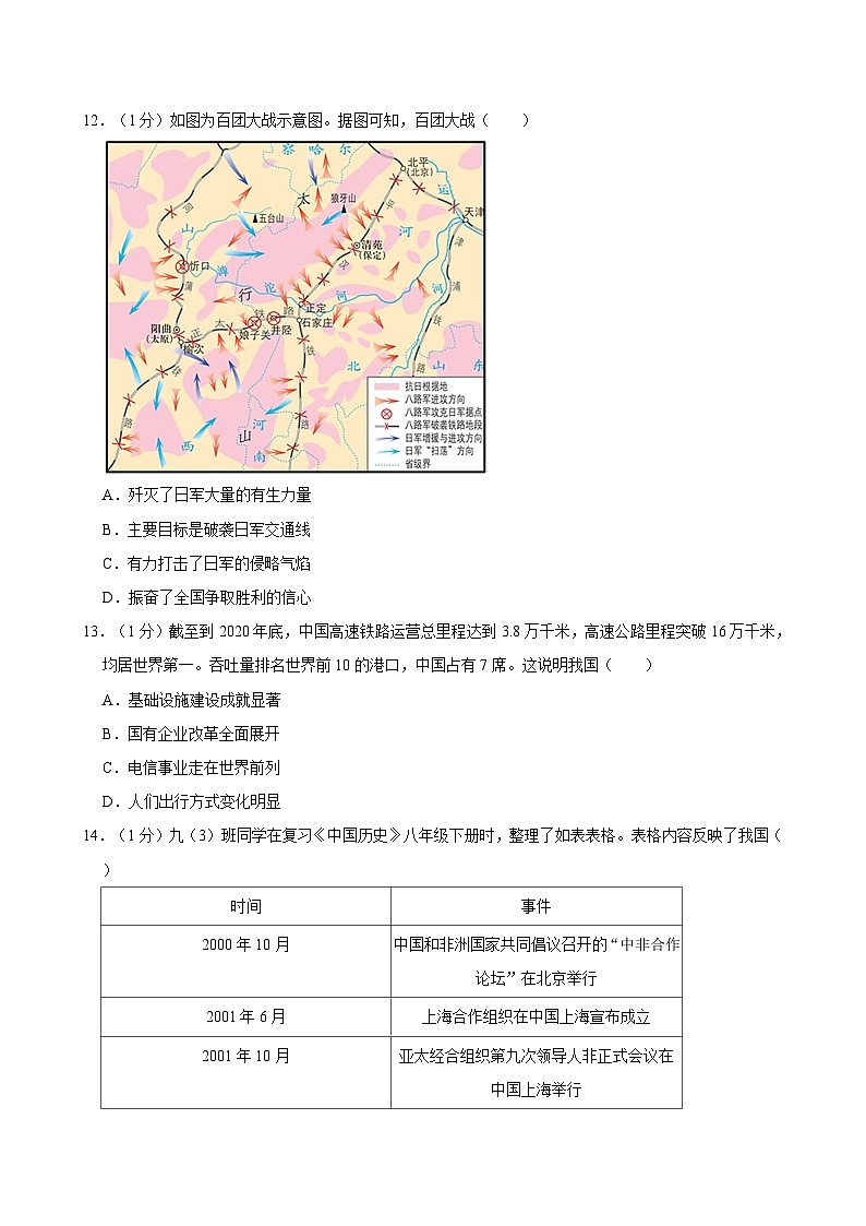 2024年河南省平顶山市中考历史一调试卷附解析03