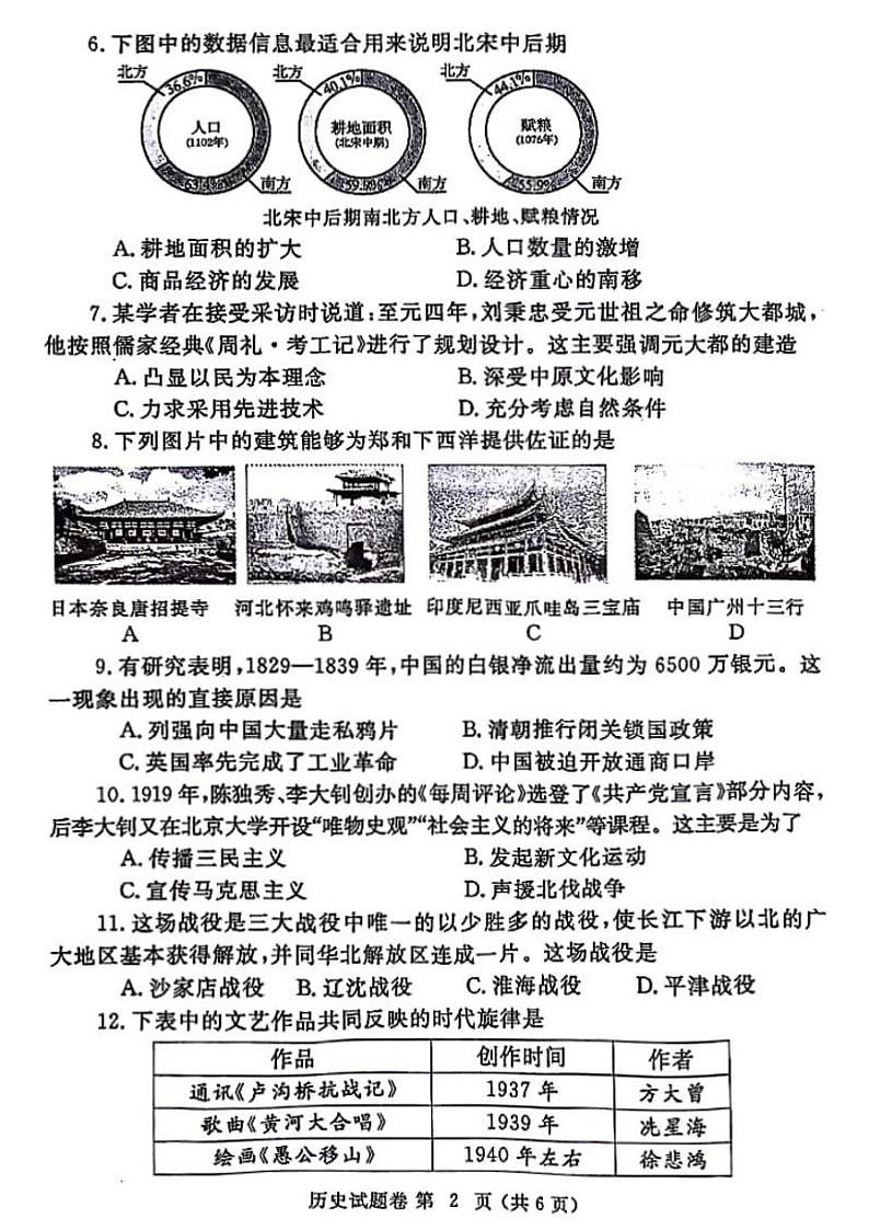 2024年河南省郑州市九年级中考二模历史试卷第2页
