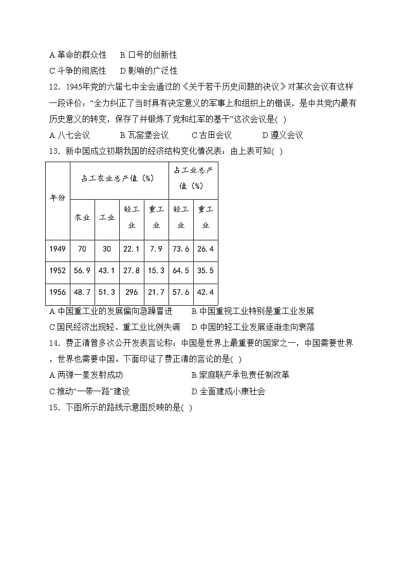 河南省十二县一区2024届九年级下学期中考一模历史试卷(含答案)03