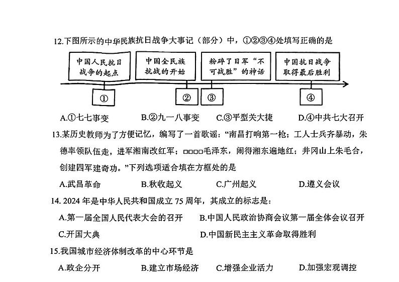 山东省菏泽市2024年中考一模考试历史试题03