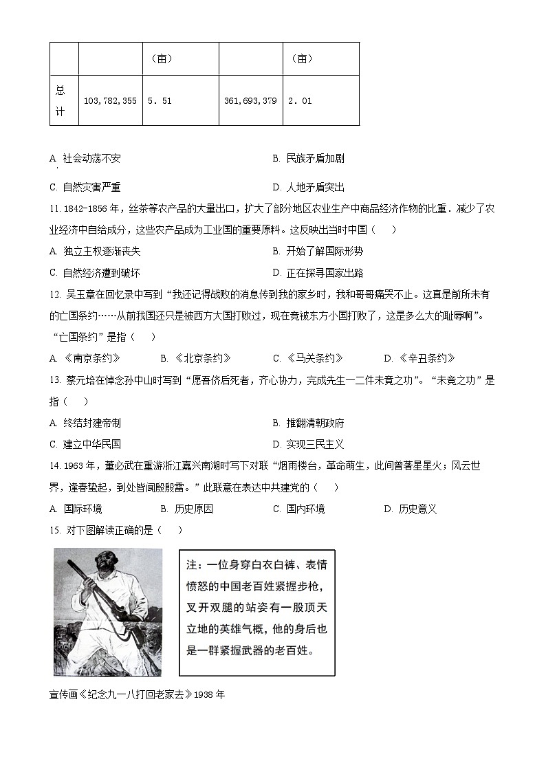 2024年福建省泉州市多校模拟中考联合考试（二模）历史试题（原卷版+解析版）03