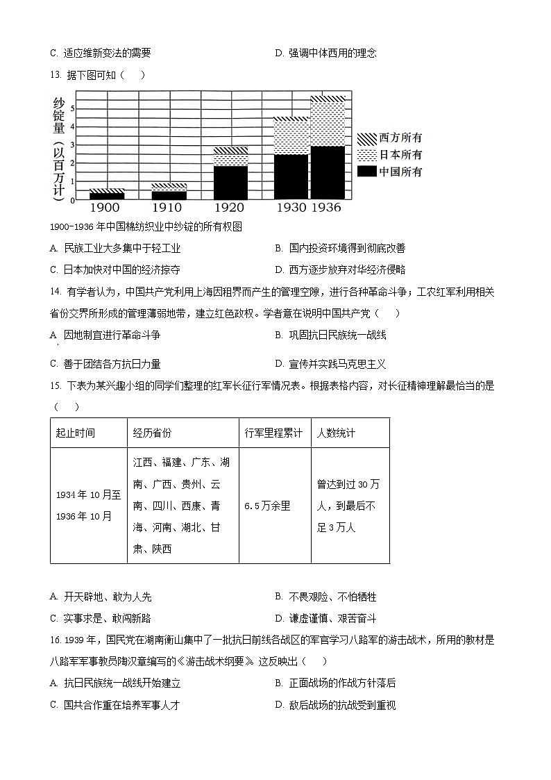 2024年广东省惠州市惠城区中考一模历史试题（原卷版+解析版）03