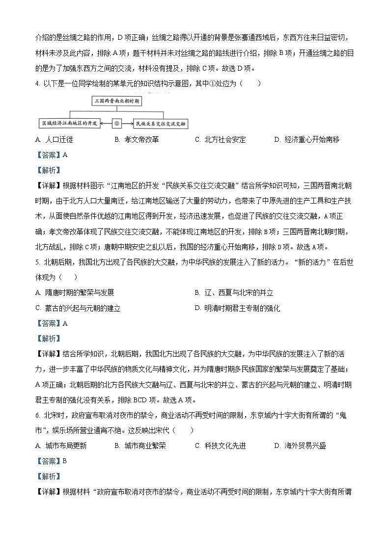 江苏省泰州市海陵区2024年中考一模道德与法治、历史试卷-初中历史（原卷版+解析版）02