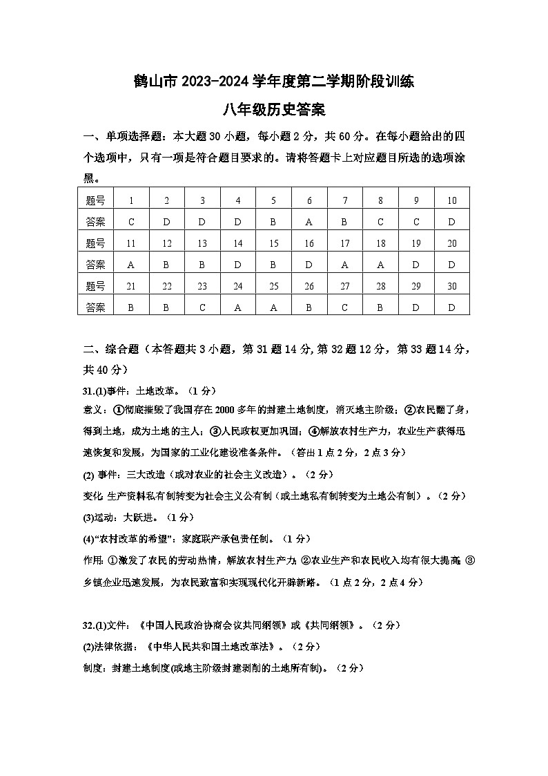 广东省江门市鹤山市2023-2024学年八年级下学期历史期中试卷（含答案）01