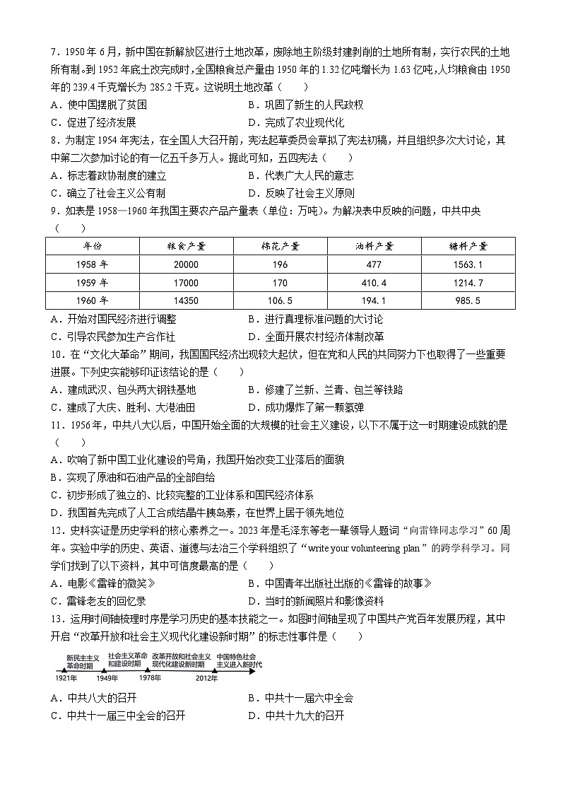 云南省昭通市绥江县2023-2024学年八年级下学期5月期中历史试题02