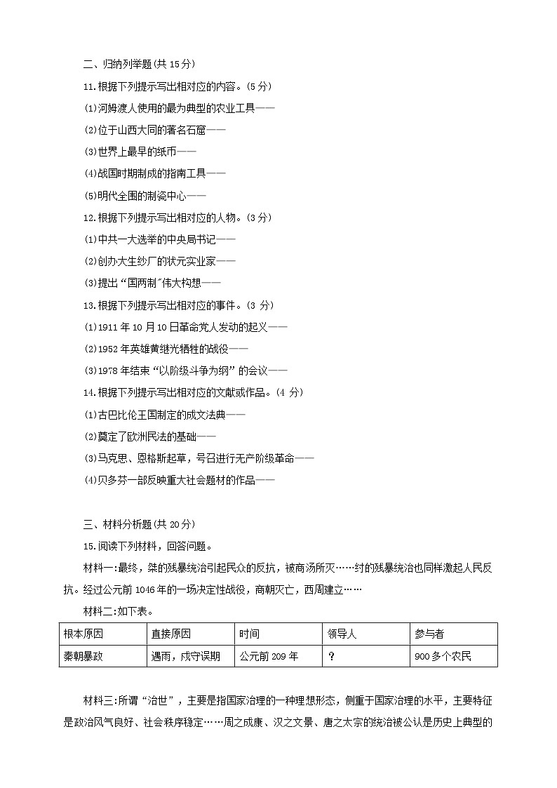 2024年吉林省大安市中考第三次模拟测试历史试题第2页
