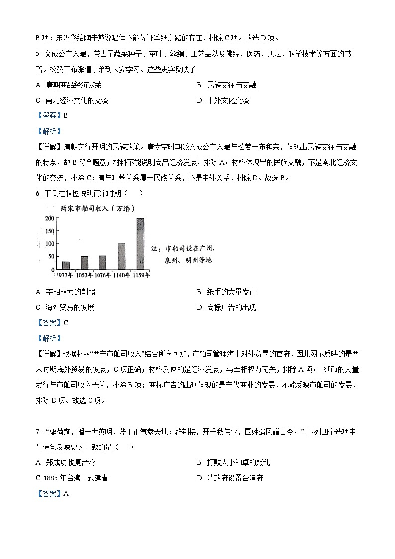 2024年山东省济南市历下区九年级第二次模拟考试历史试题（原卷版+解析版）03