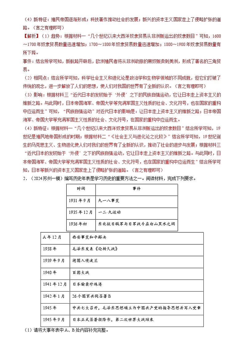 2024年中考历史二轮复习专题：表格类 非选择题汇编（江苏专用）（解析版）第2页