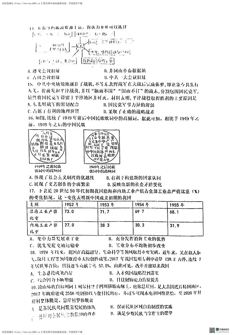 2024年广东省惠州市惠阳区九年级下学期学业水平测试历史试题（一）第3页