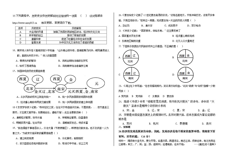 山东省齐河县表白寺镇中学2023-2024学年部编版七年级历史下学期期中考试题第2页