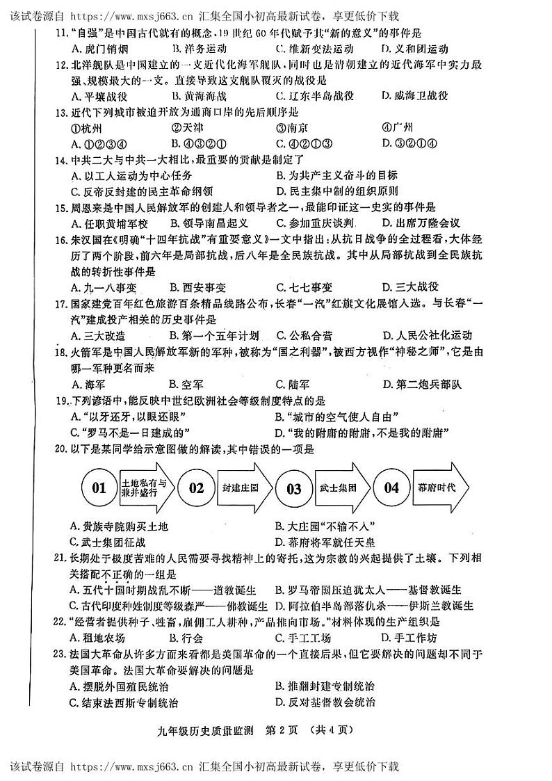 2024年吉林省长春市宽城区中考一模历史试题02