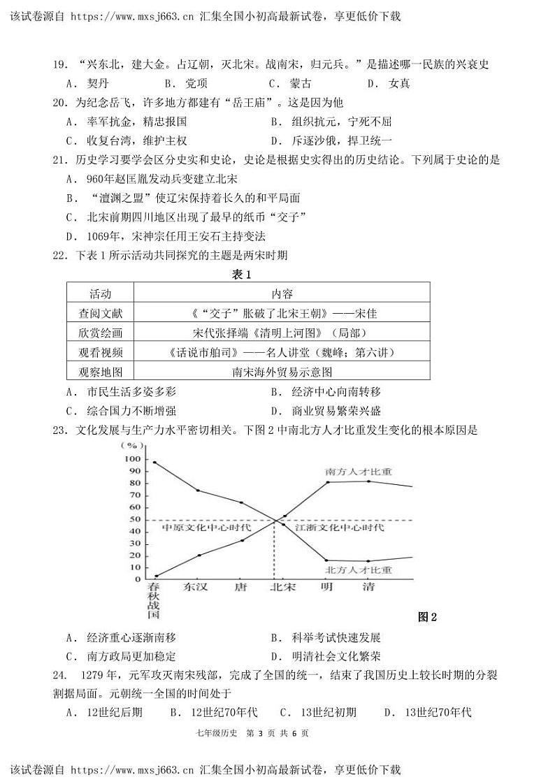 福建省泉州市永春侨中片区2023-2024学年七年级下学期期中考试历史试题03