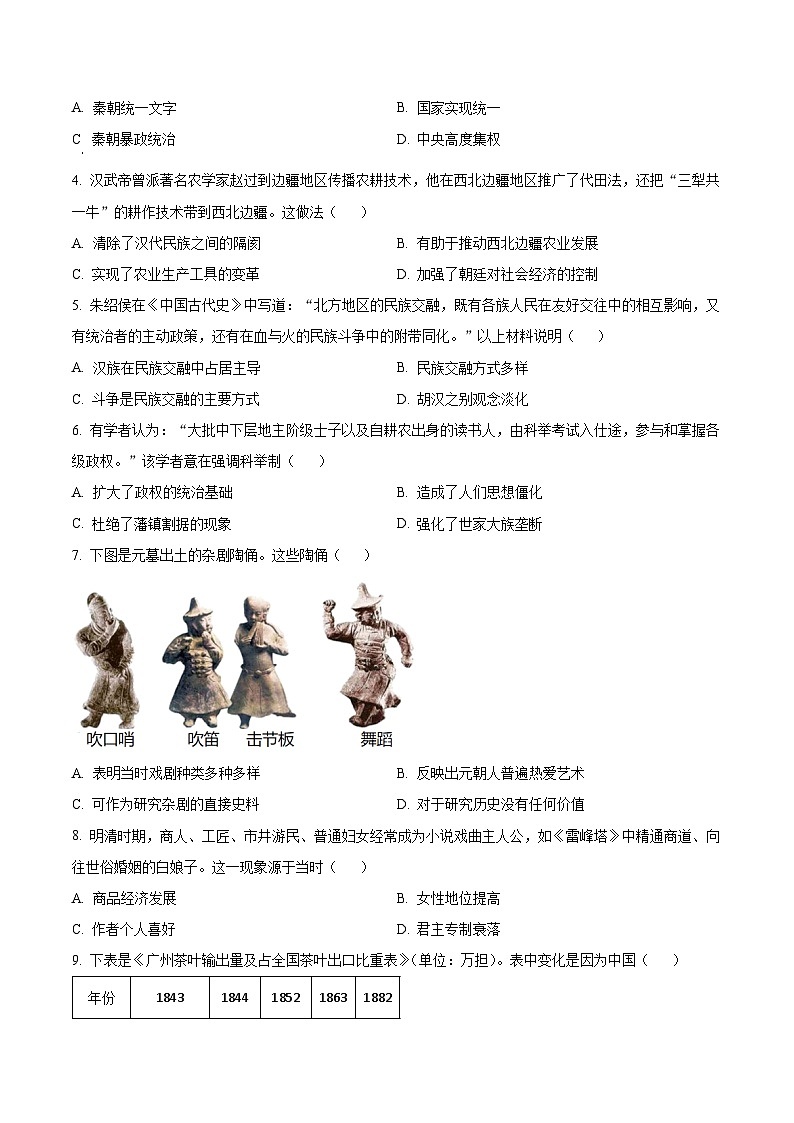 2024年河南省邓州市中考一模历史试卷（原卷版+解析版）02