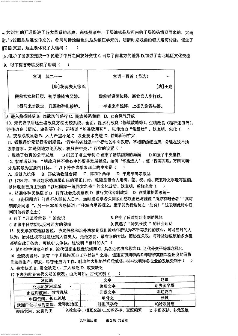 广东省汕头市潮阳实验学校2023-2024学年九年级下学期期中考试历史试题02