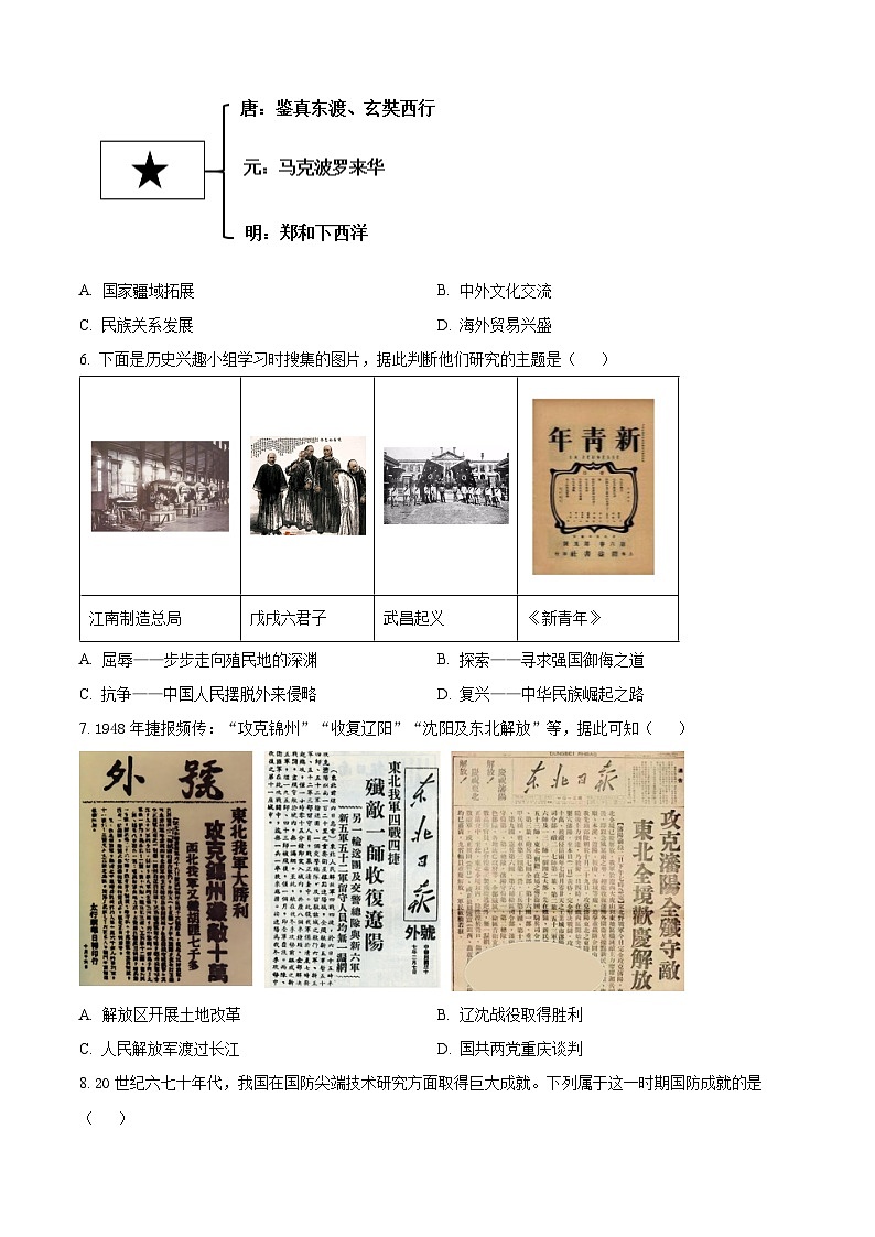 2024年辽宁省盘锦市第一完全中学中考二模历史试题（原卷版+解析版）02