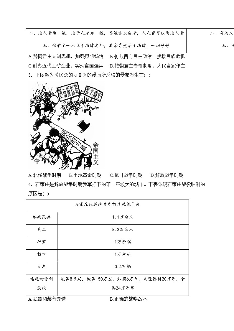 河北省石家庄市2024年九年级中考一模文综历史试卷(含答案)02