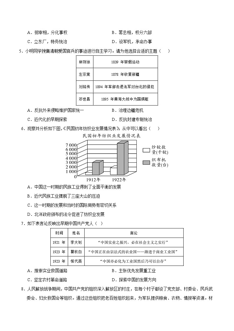 2024年中考押题预测卷（武汉卷）历史（考试版）A402