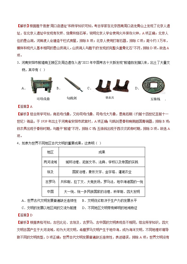 2024年中考押题预测卷01（北京卷）历史（全解全析）02