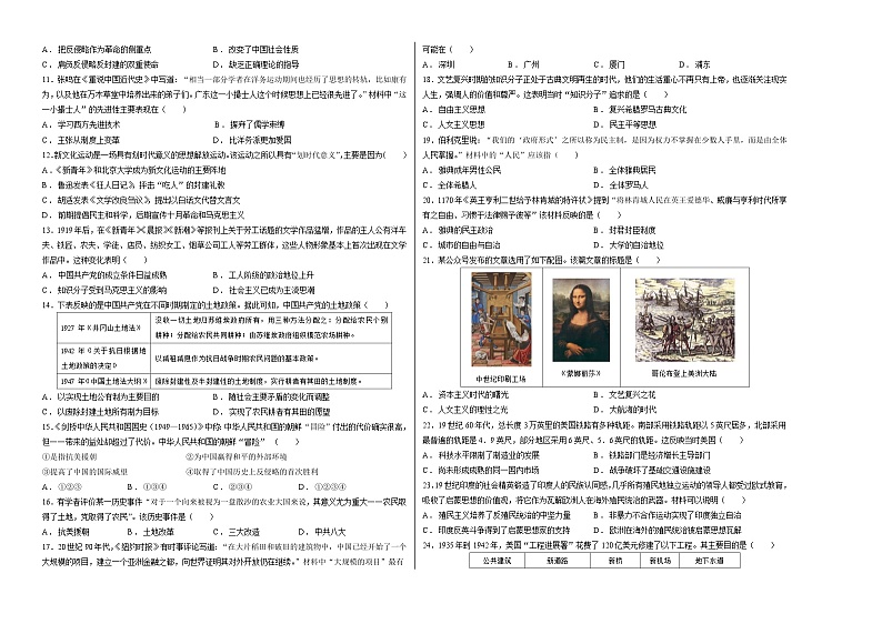 2024年中考押题预测卷01（福建卷）历史（考试版）A3第2页