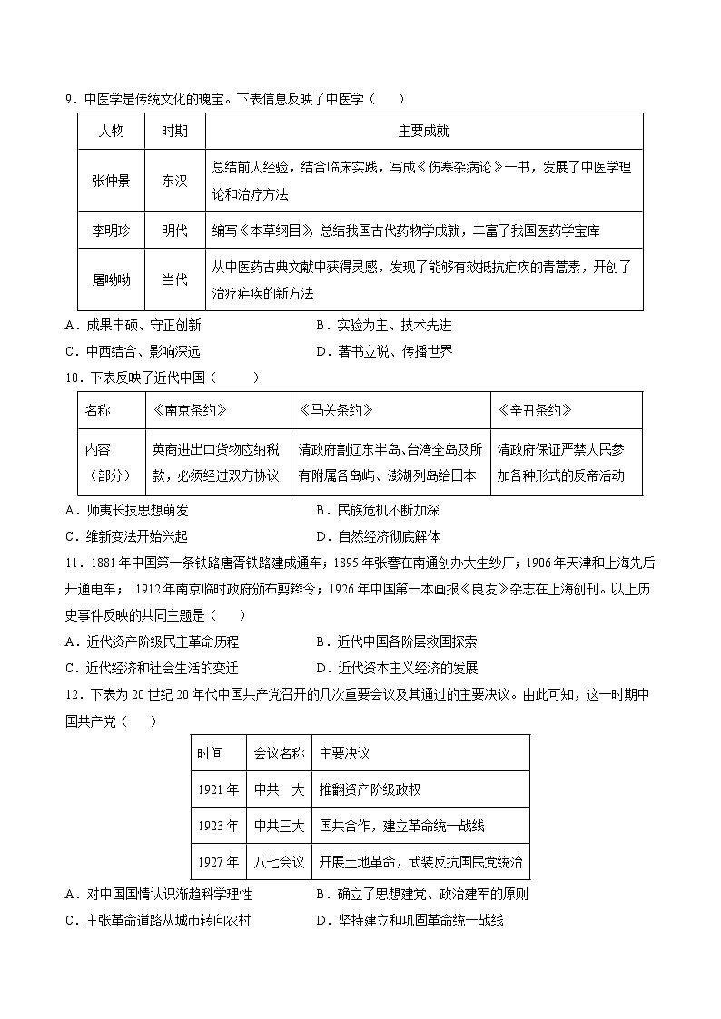 2024年中考押题预测卷02（福建卷）-历史（考试版）A403