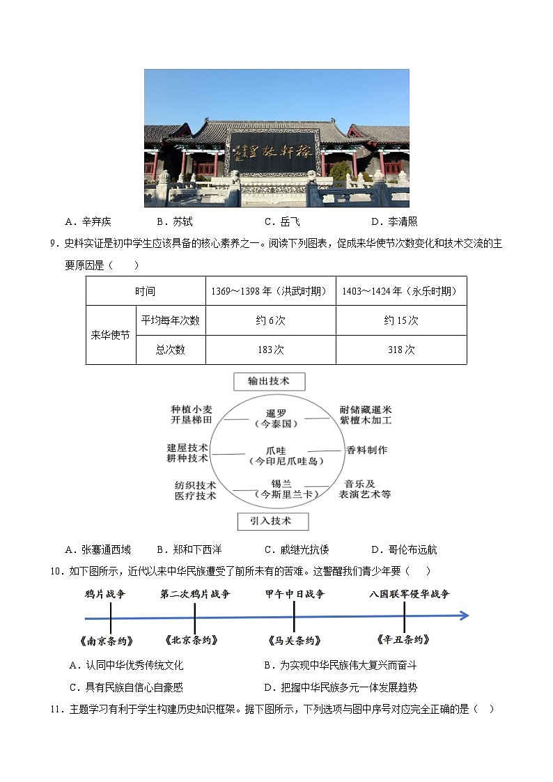2024年中考考前最后一套押题卷：历史（济南卷）（考试版A4）03