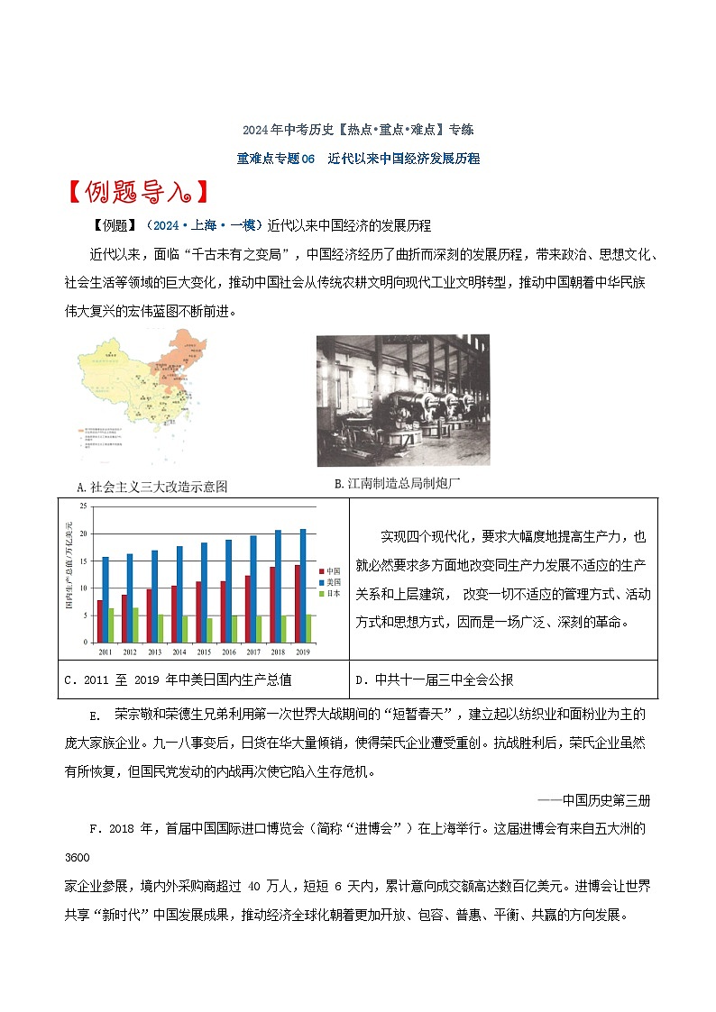 重难点专题06近代以来中国经济发展历程（上海专用）01